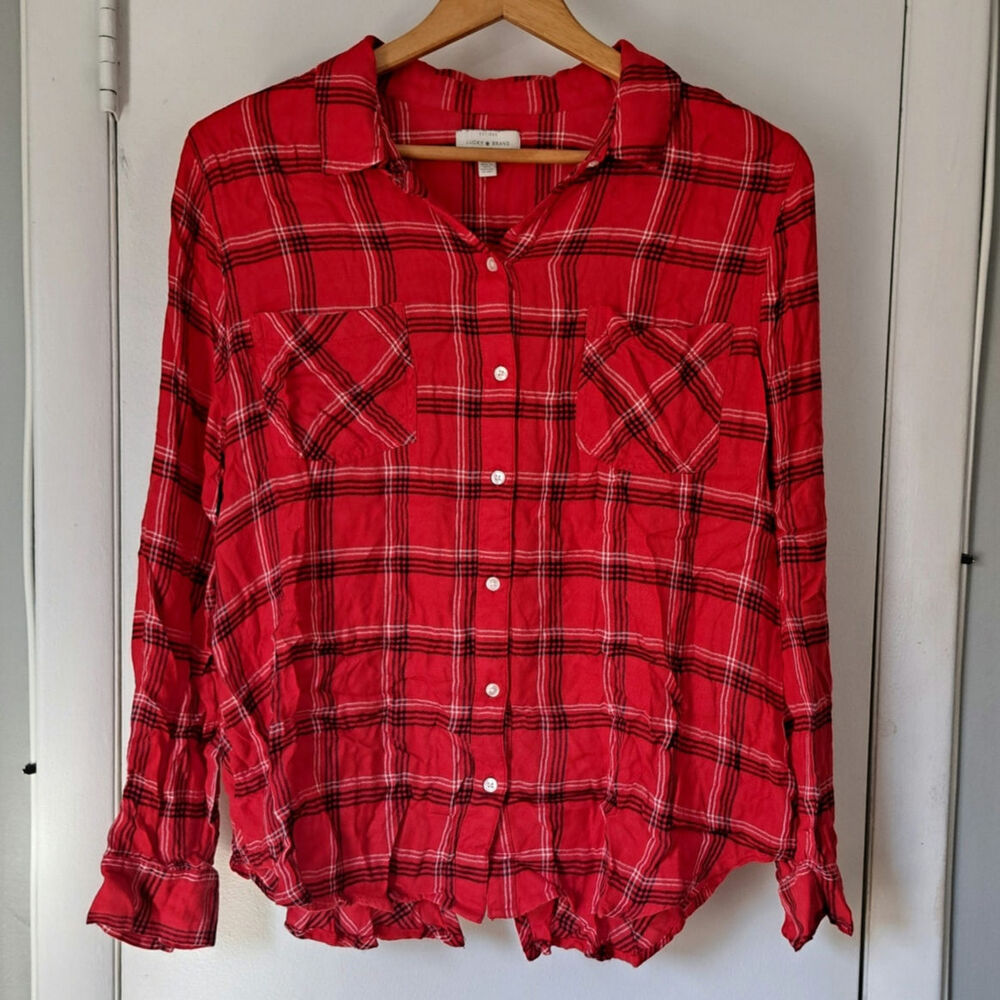 Lucky Brand Red Plaid  Button Down Shirt Women's Large